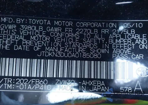 2010 Toyota Prius Iii z USA, uszkodzony, nr VIN JTDKN3DU0A0185080